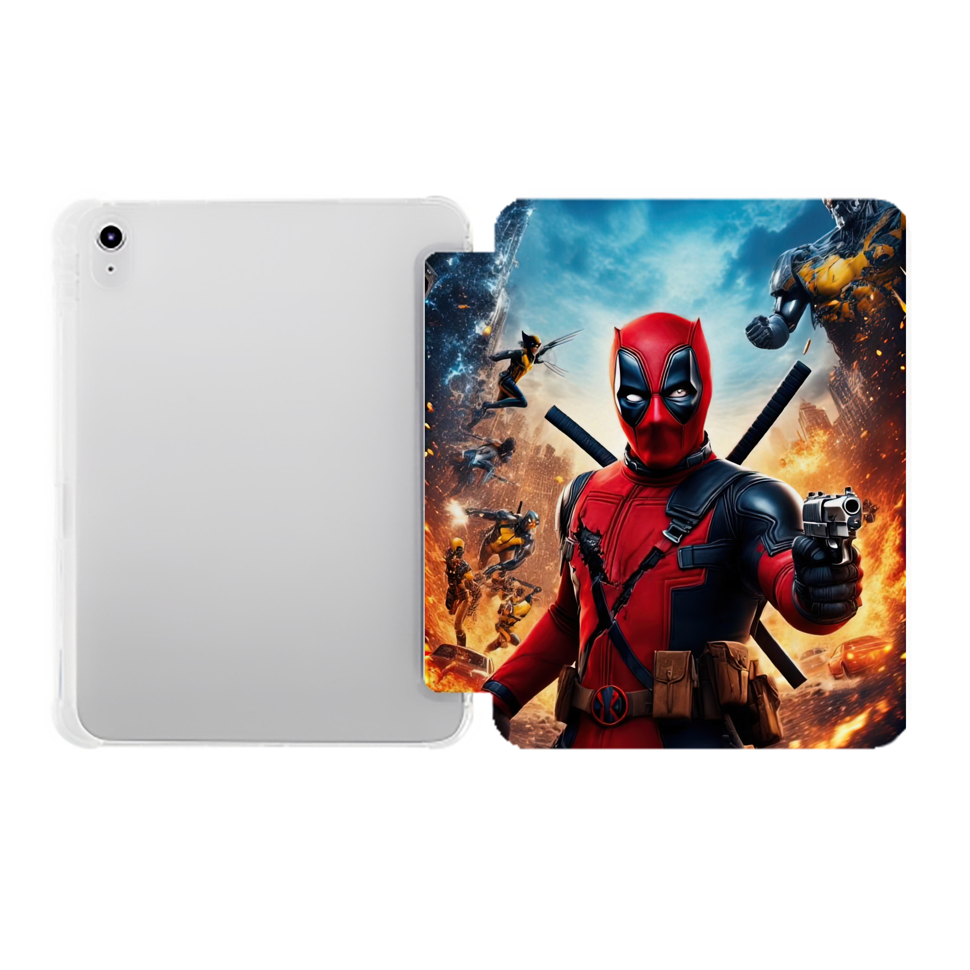 （画像用） Deadpool デッドプール IPad ケース ペン収納付き 三つ折りスタンド PUレザー×シリコン 対応機種9.5/10.5/10.9インチ